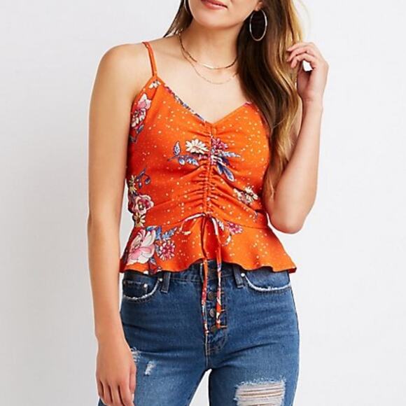 Charlotte Russe Floral Ruched Peplum Top - Picture 1 of 2
